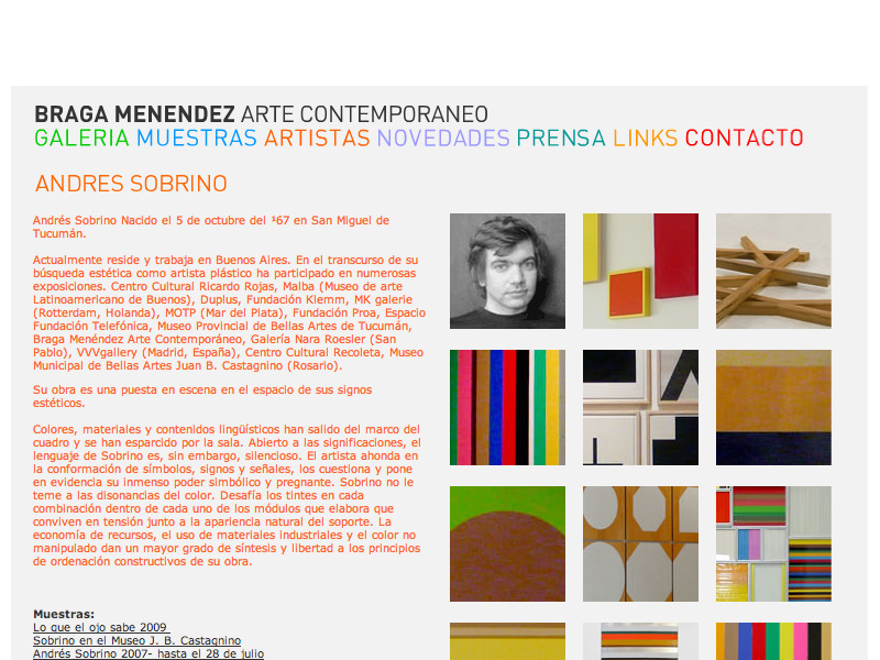 Galería Braga Menéndez. Diseño de marca, aplicaciones y sitio web. Diseño integral: Simplestudio. Programación inicial: Agustín Gravano.