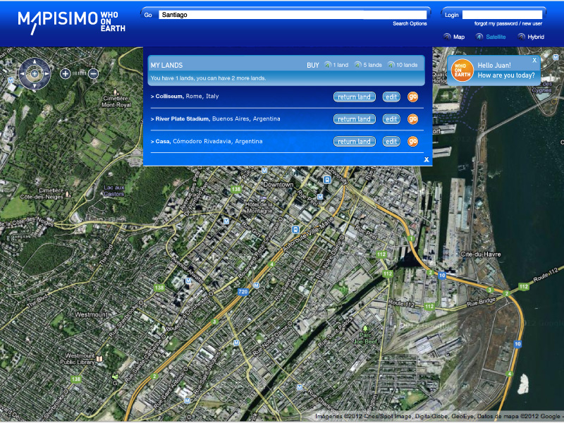 Mapisimo. Diseño de identidad y aplicación a interfaces sobre API Google Map. Diseño inegral: Simplestudio.