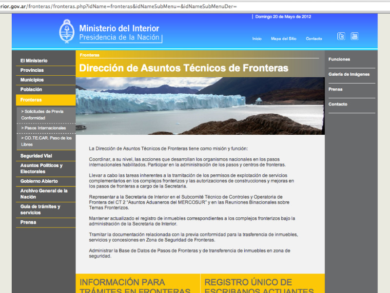 Ministerio del Interior, Presidencia de la Nación Argentina. Diseño y maquetación integral de sitio web. Diseño de interfaces y maquetación: Simplestudio. Management: Cecilia Lujan Sosa.